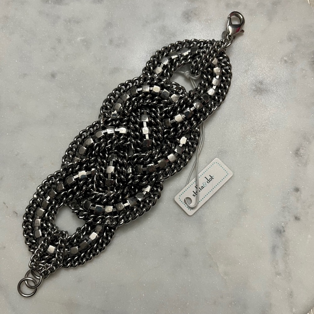 Chunky Statement Gunmetal Bracelet Stella & Dot Crystal Knot Curb‎ Chain Jewelry